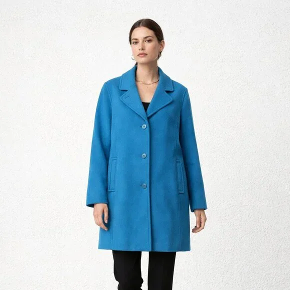 Vintage L.L.Bean Blue 100% Lambswool Coat Classic Winter Overcoat Jacket Size 20 - Picture 2 of 16